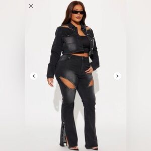 Fashion Nova Black Studded Flare Jeans & Cropped Jacket